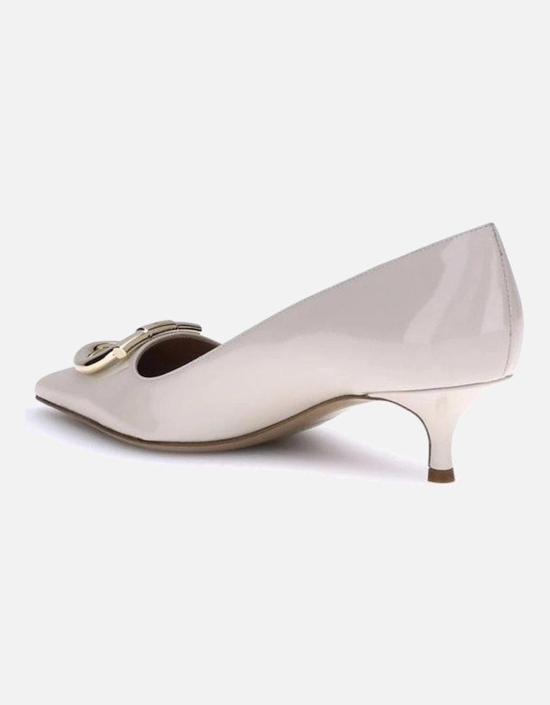 Gancini Ornament Tapered Toe Kitten Heel Pumps Women - Cream