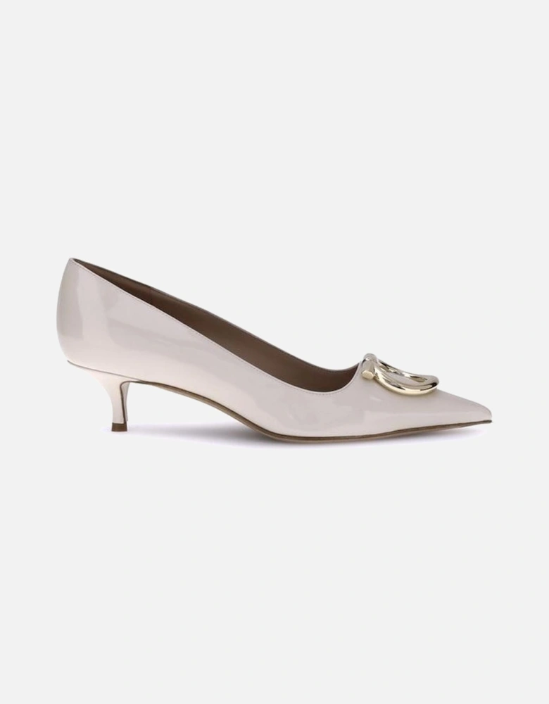 Gancini Ornament Tapered Toe Kitten Heel Pumps Women - Cream