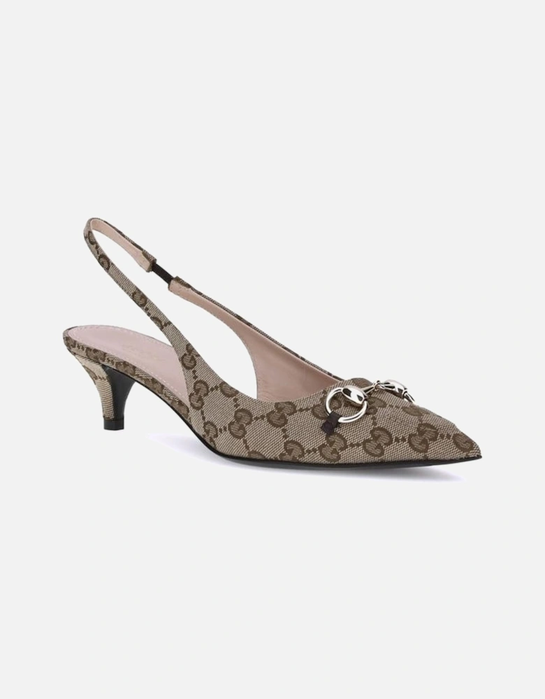 Slingback Pumps with Pointed Silhouette and Low Heel Women - Beige