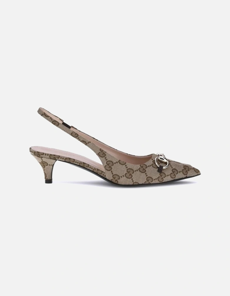 Slingback Pumps with Pointed Silhouette and Low Heel Women - Beige