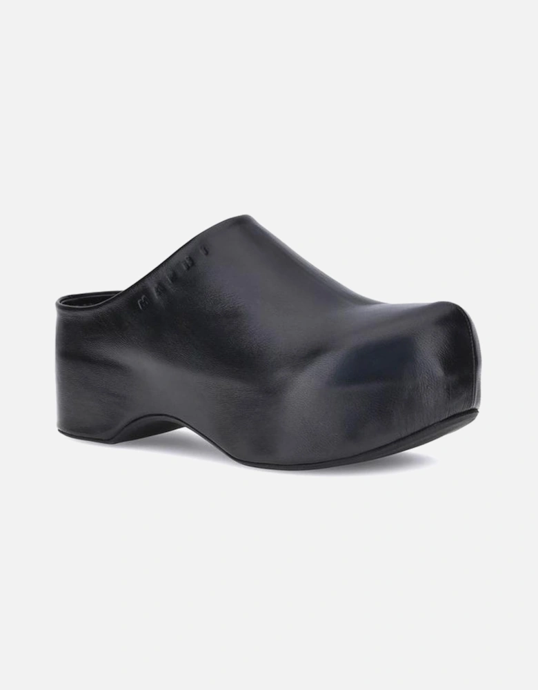 Leather Platform Wedge Slip-On Sabots Women - Black Sandals