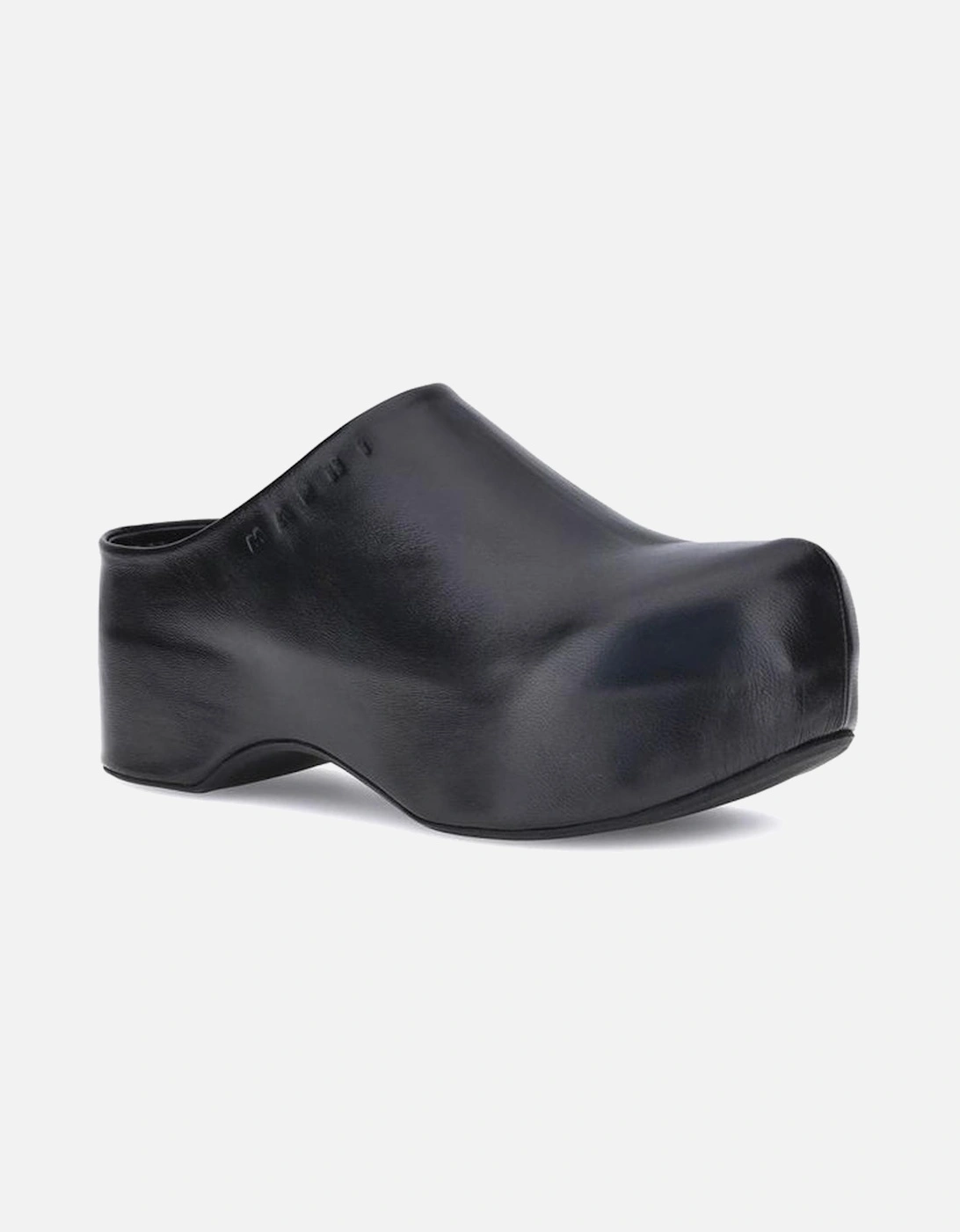 Leather Platform Wedge Slip-On Sabots Women - Black Sandals