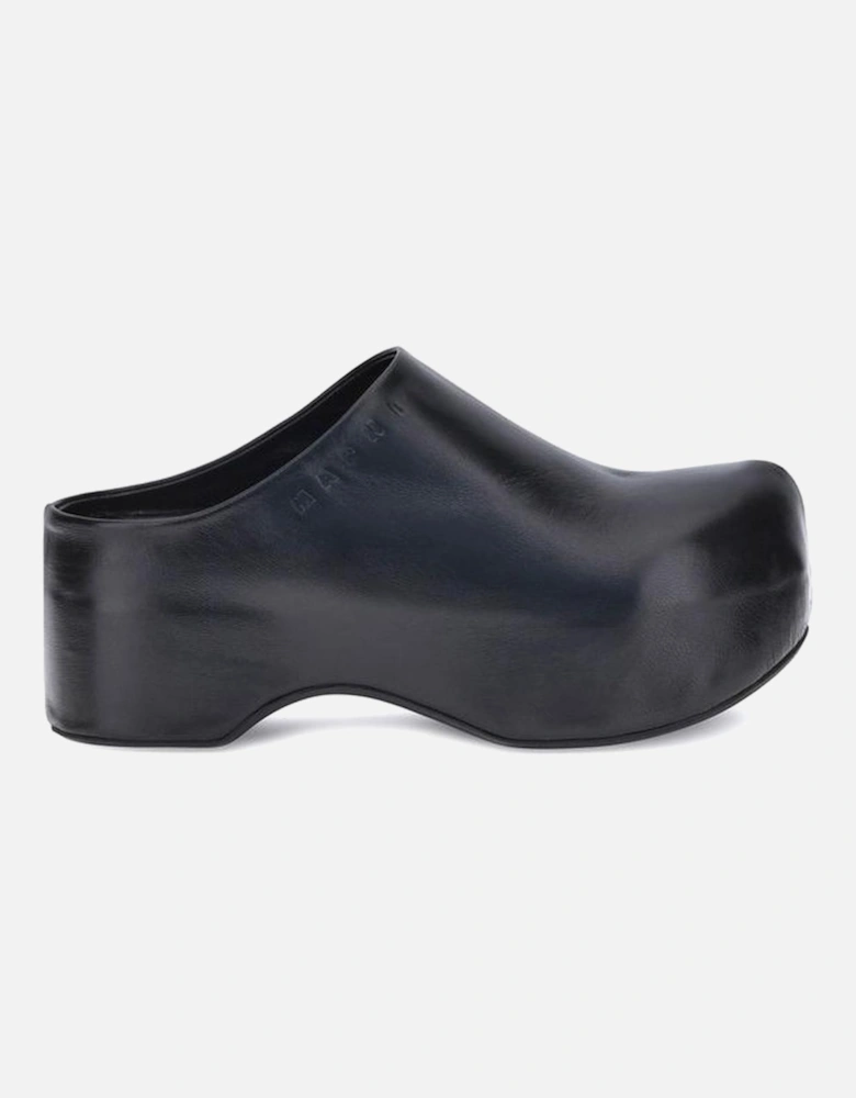 Leather Platform Wedge Slip-On Sabots Women - Black Sandals