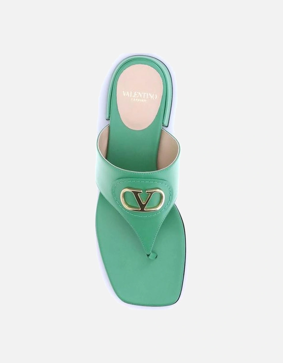 Leather Sandals with Golden VLogo Plaque Women - Green