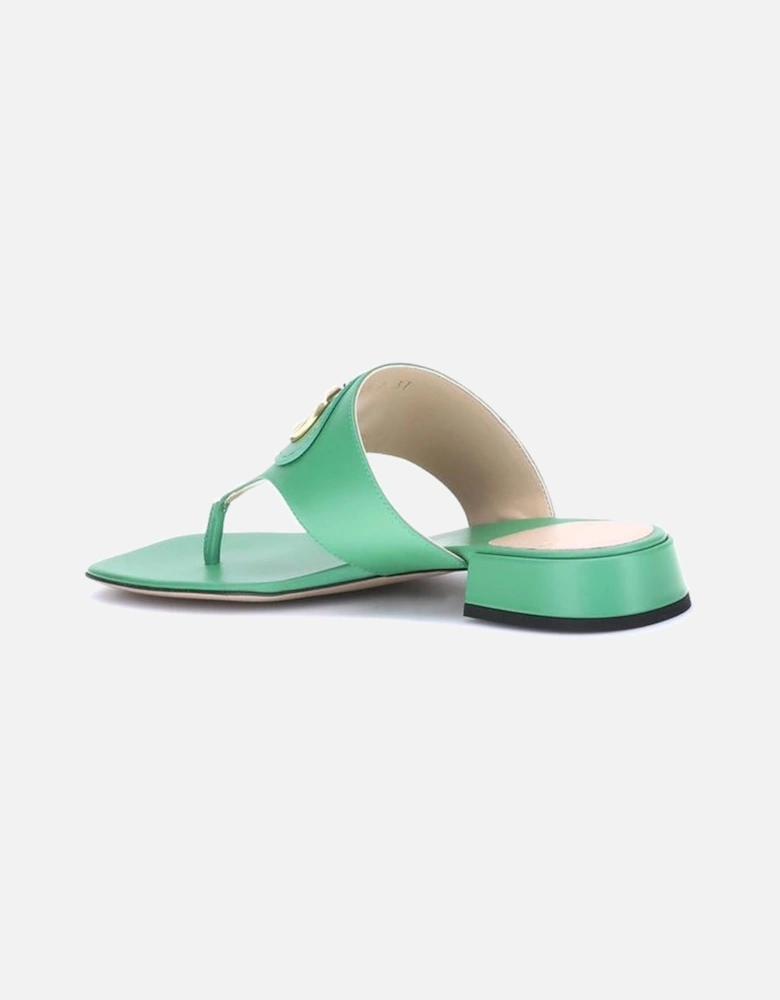 Leather Sandals with Golden VLogo Plaque Women - Green
