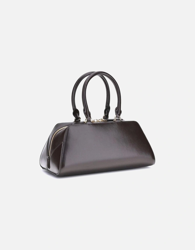 Structured Leather Handbag with Silver Hardware Women - Brown
