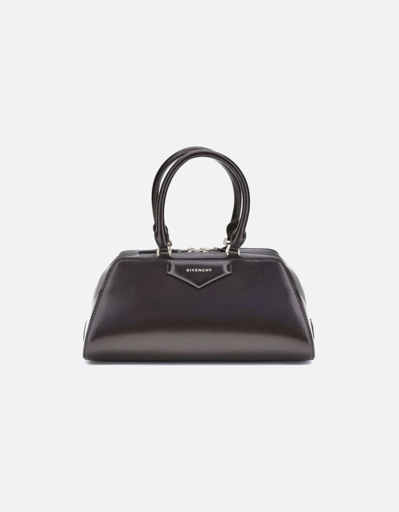 Structured Leather Handbag with Silver Hardware Women - Brown