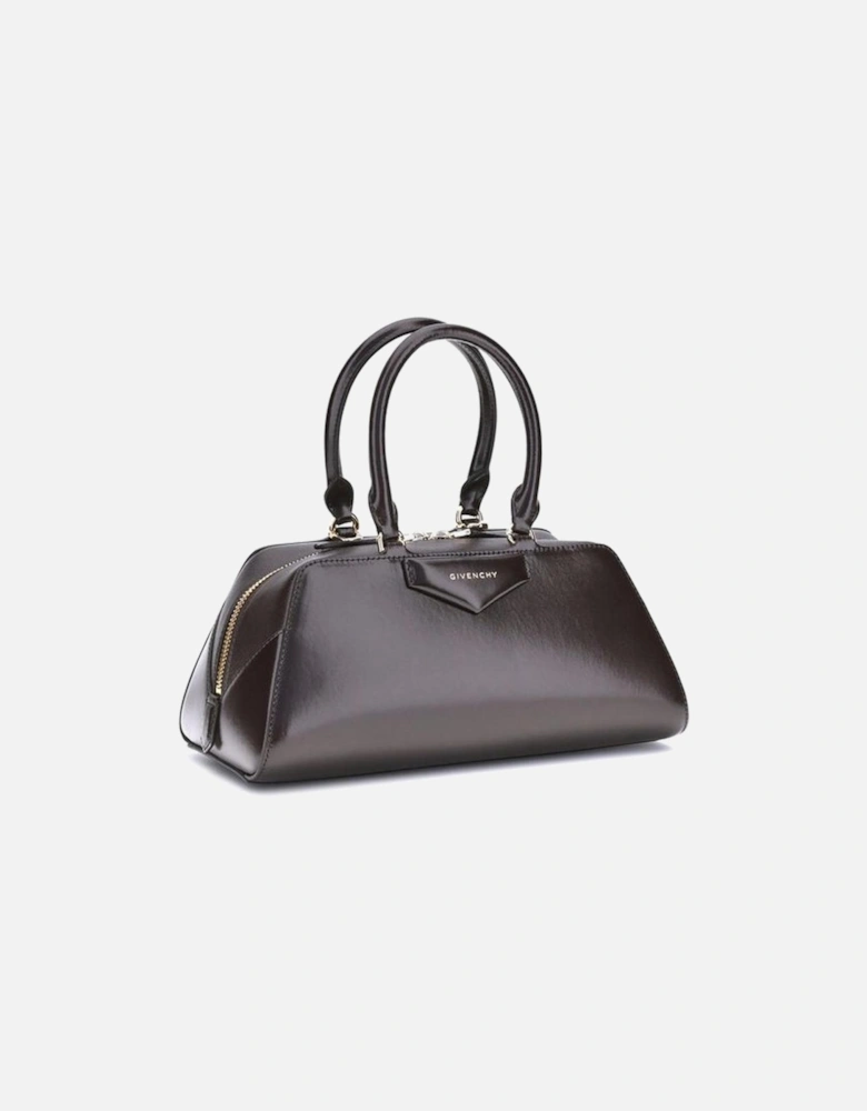 Structured Leather Handbag with Silver Hardware Women - Brown