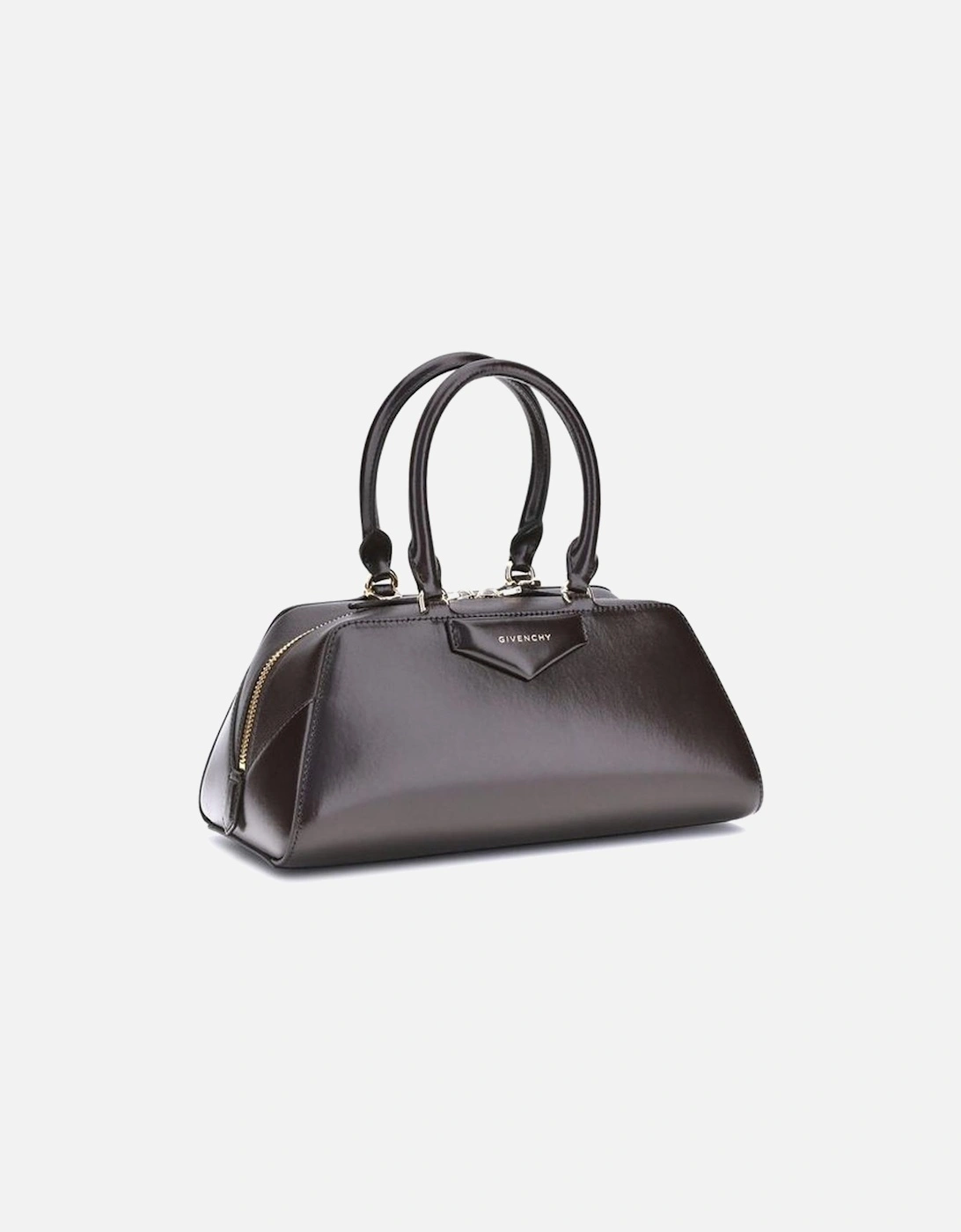 Structured Leather Handbag with Silver Hardware Women - Brown