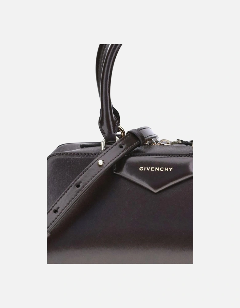 Structured Leather Handbag with Silver Hardware Women - Brown