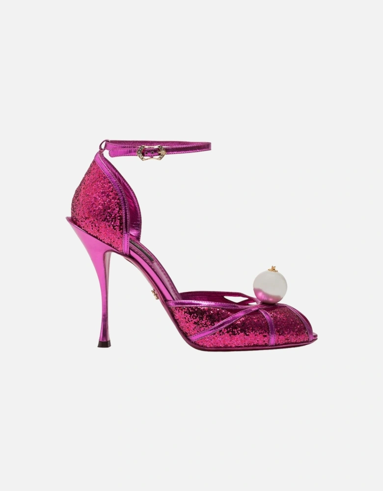 Patent Calfskin Sandals with Glitter and Pearl Details Women - Fuchsia