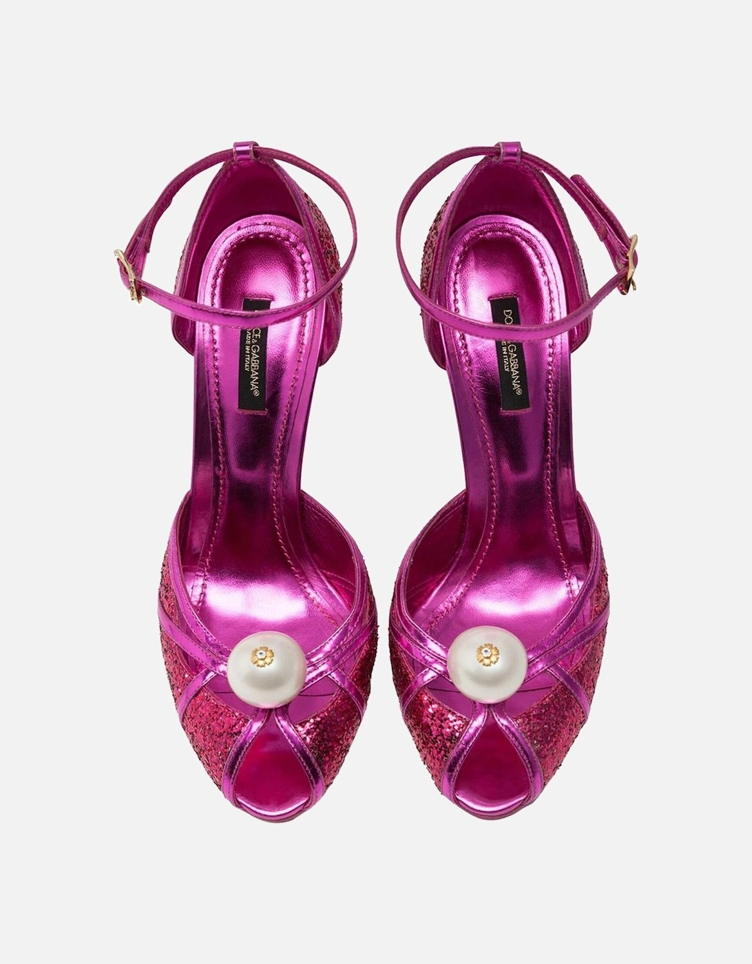 Patent Calfskin Sandals with Glitter and Pearl Details Women - Fuchsia