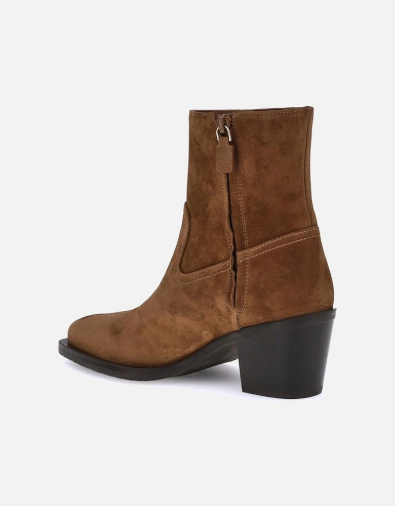 Minimalist Western-Style Ankle Boots with Block Heel Women - Brown