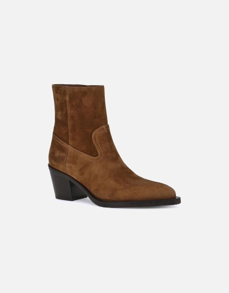 Minimalist Western-Style Ankle Boots with Block Heel Women - Brown