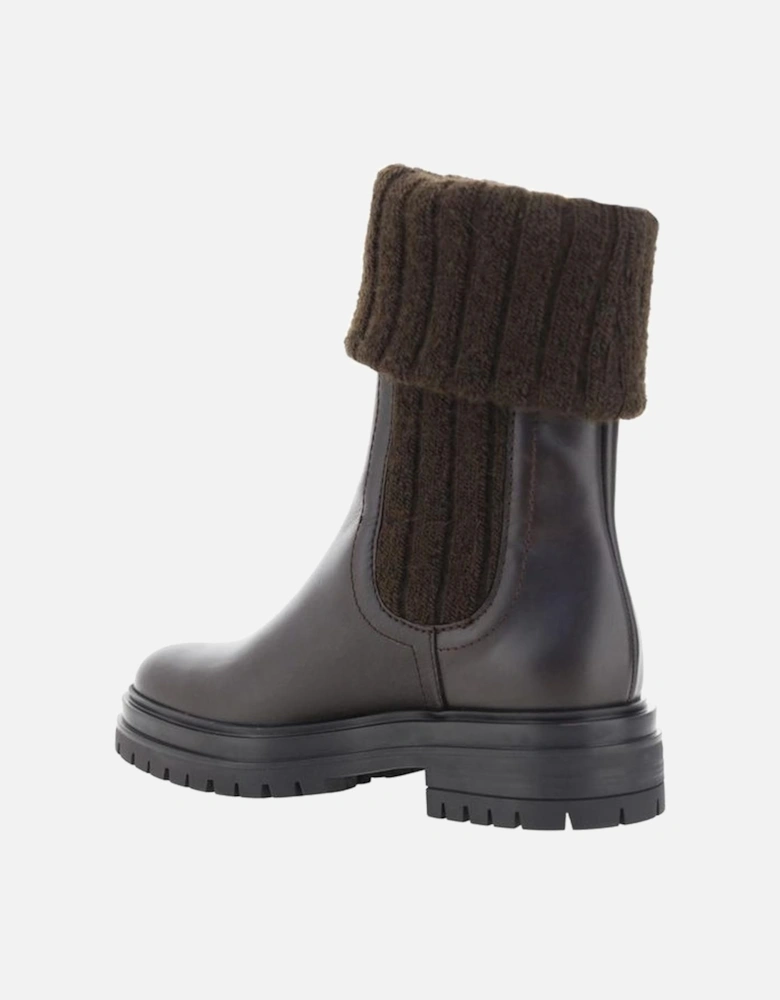 Leather Ankle Boots with Stretch Side Bands Women - Black