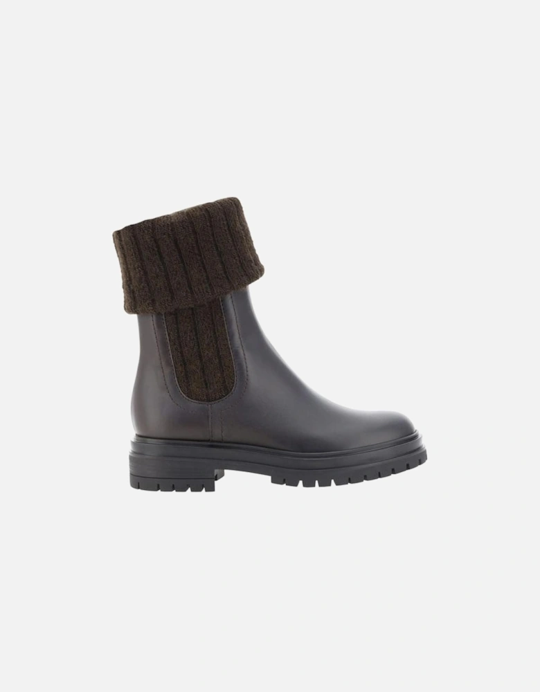 Leather Ankle Boots with Stretch Side Bands Women - Black