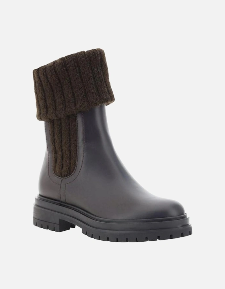 Leather Ankle Boots with Stretch Side Bands Women - Black