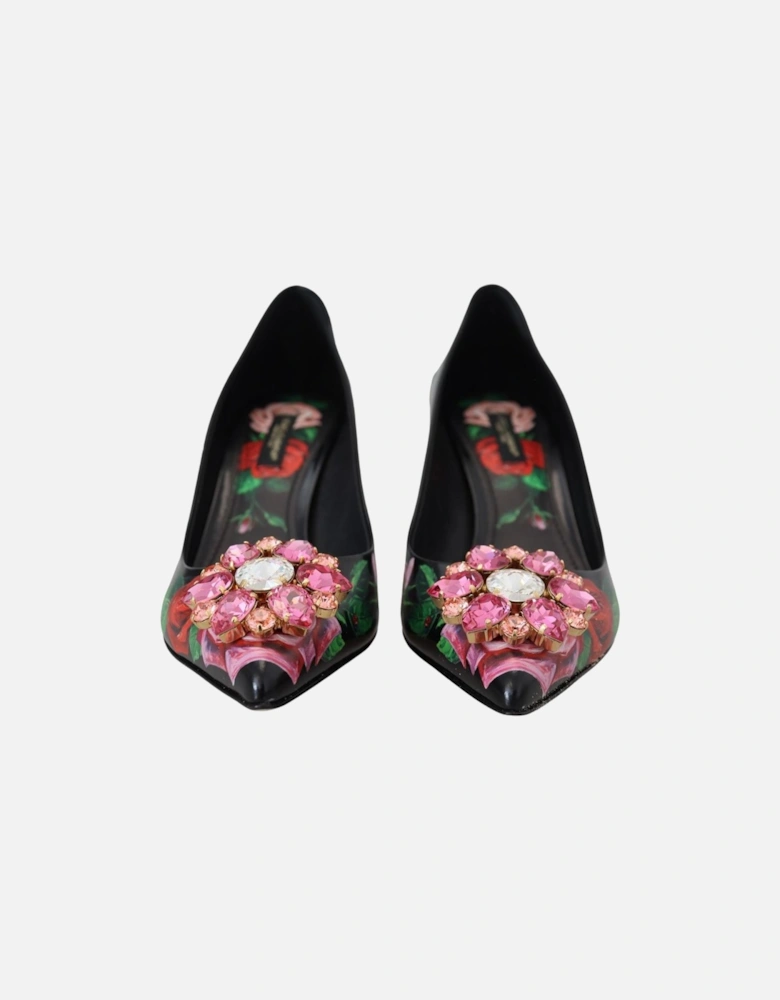 Rose Print Floral Pumps Women - Black