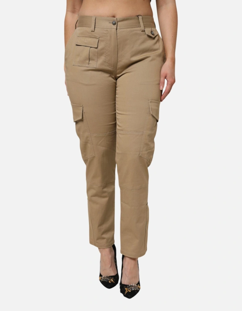 High Waisted Cargo Pants with Zipper Closure Women - Brown Jeans