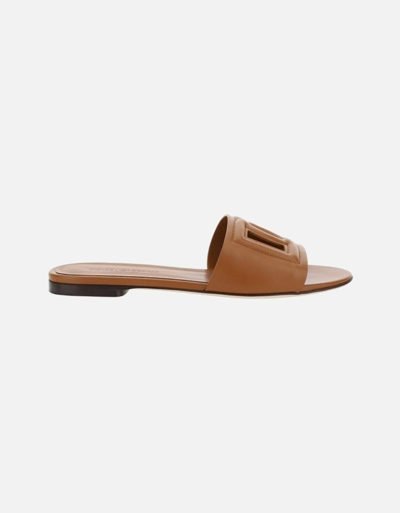 Leather Embossed Logo Sandals Women - Brown