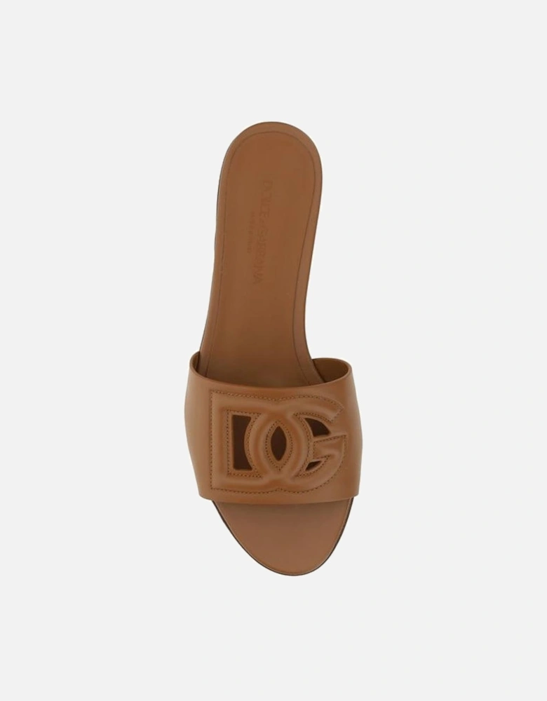 Leather Embossed Logo Sandals Women - Brown