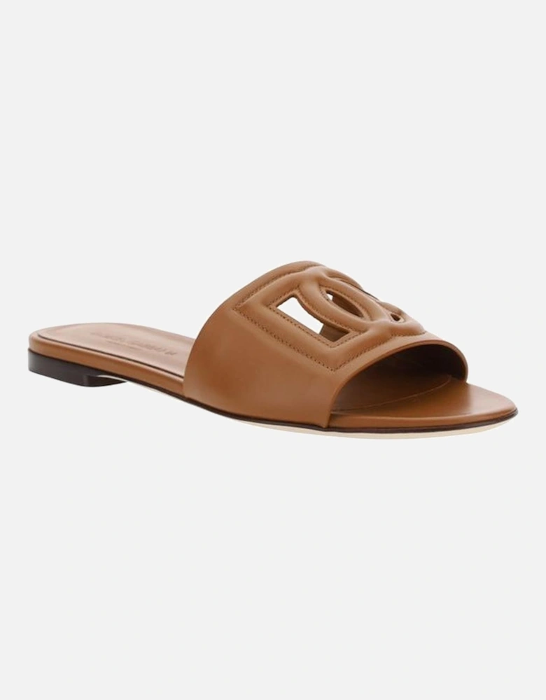 Leather Embossed Logo Sandals Women - Brown