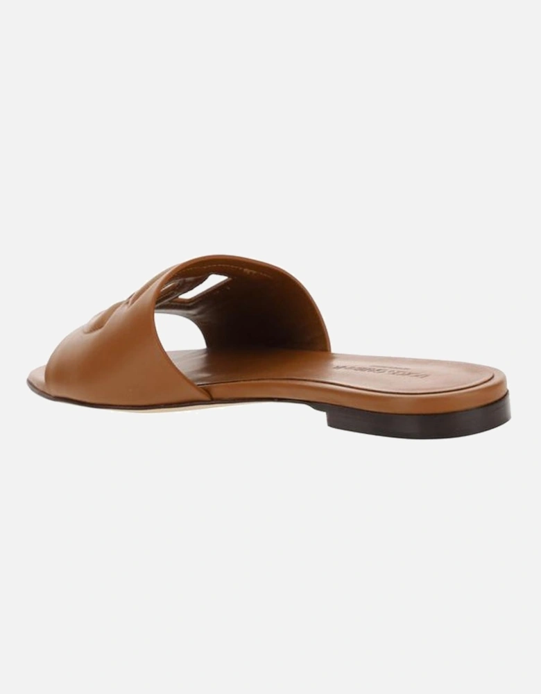 Leather Embossed Logo Sandals Women - Brown