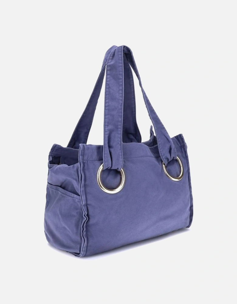 Cotton Shoulder Bag with Monogram Patch Pocket Women - Light Blue