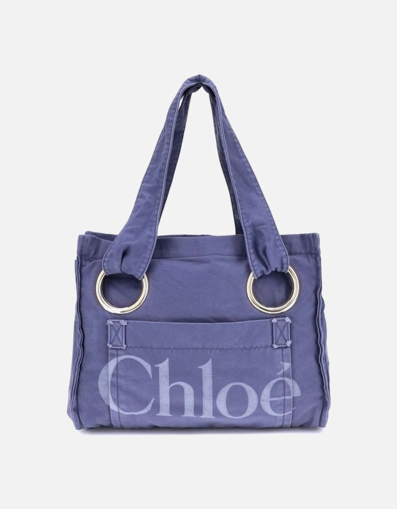 Cotton Shoulder Bag with Monogram Patch Pocket Women - Light Blue