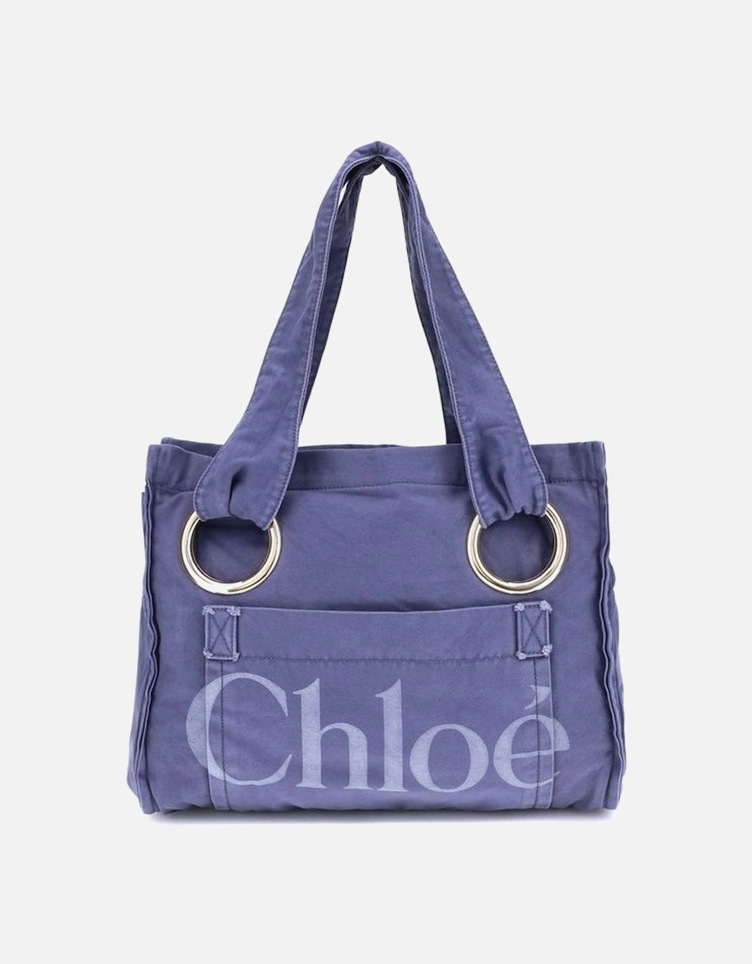 Cotton Shoulder Bag with Monogram Patch Pocket Women - Light Blue, 5 of 4