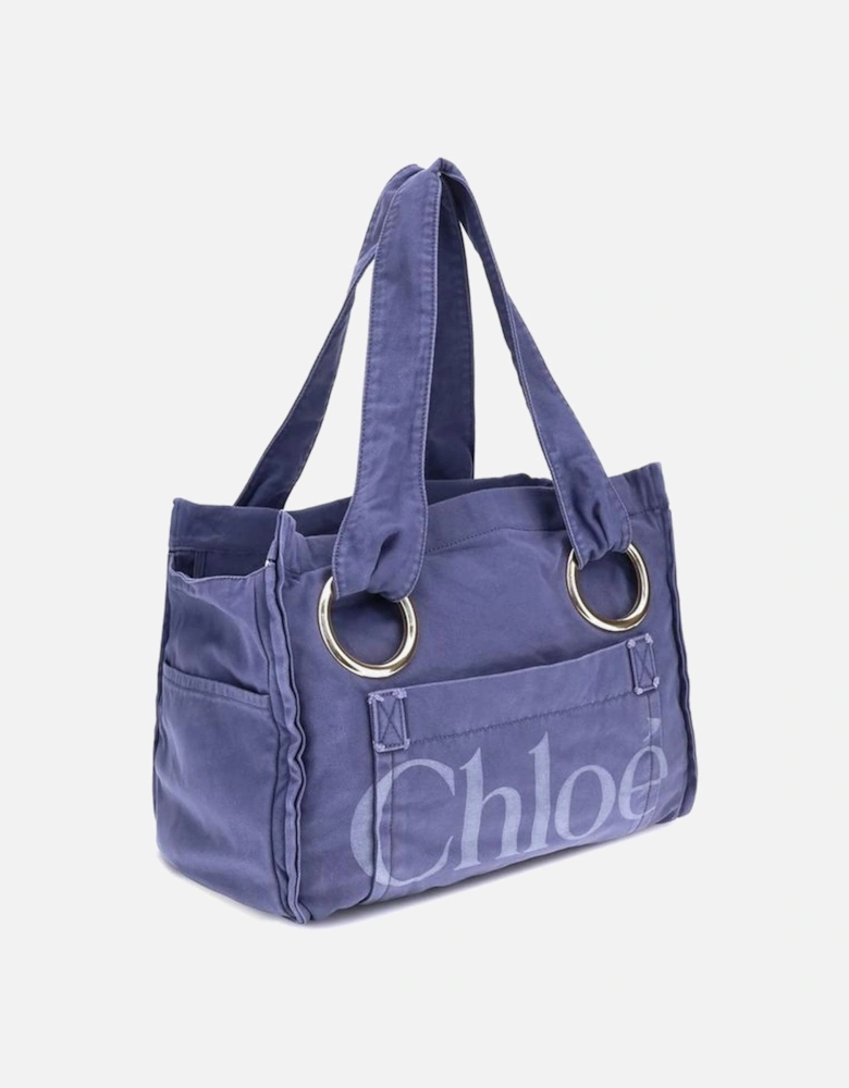 Cotton Shoulder Bag with Monogram Patch Pocket Women - Light Blue