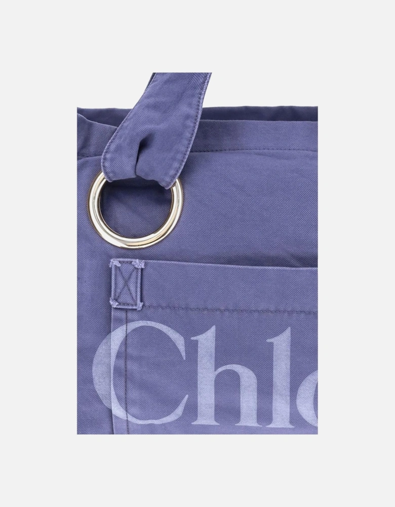 Cotton Shoulder Bag with Monogram Patch Pocket Women - Light Blue