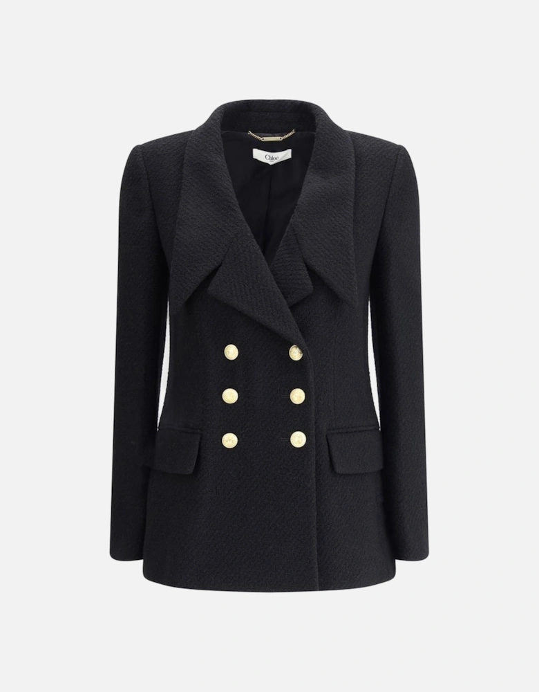Boucle Wool Blazer with Wide Peak Lapels Women - Black Suits