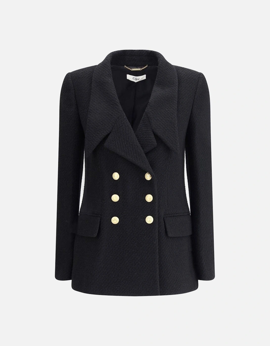 Boucle Wool Blazer with Wide Peak Lapels Women - Black Suits, 4 of 3