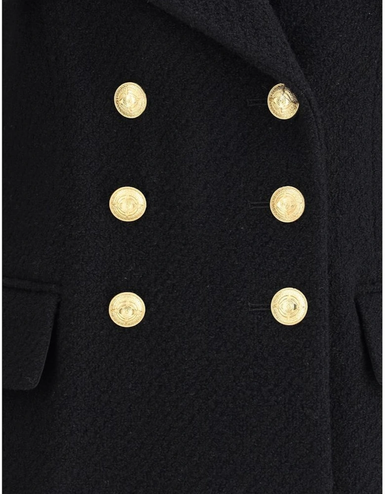Boucle Wool Blazer with Wide Peak Lapels Women - Black Suits
