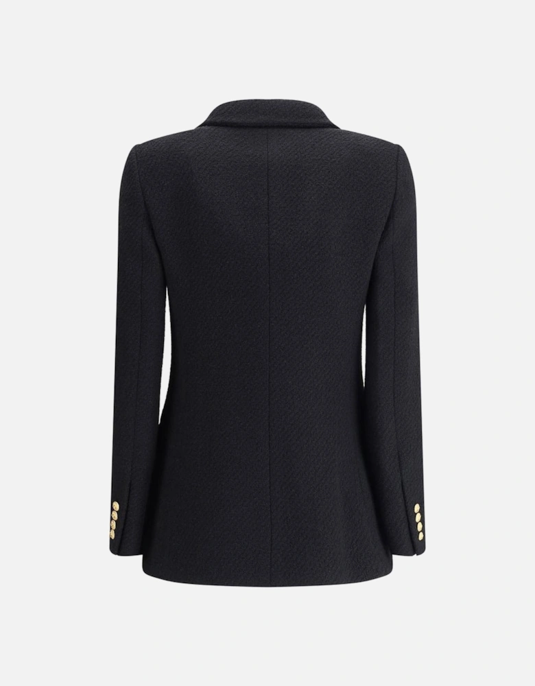 Boucle Wool Blazer with Wide Peak Lapels Women - Black Suits