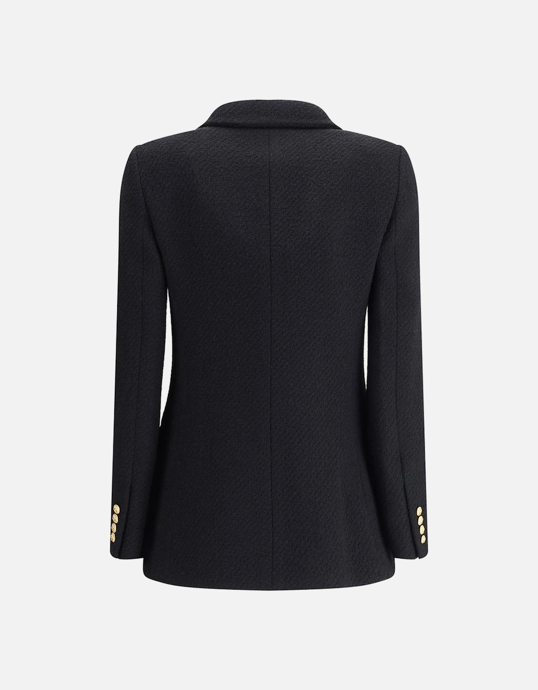 Boucle Wool Blazer with Wide Peak Lapels Women - Black Suits