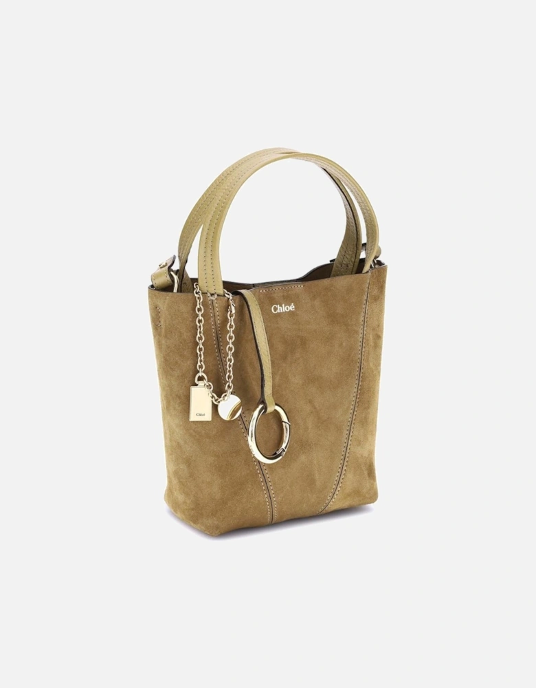 Minimalist Suede Handbag with Pendant Chain Women - Beige