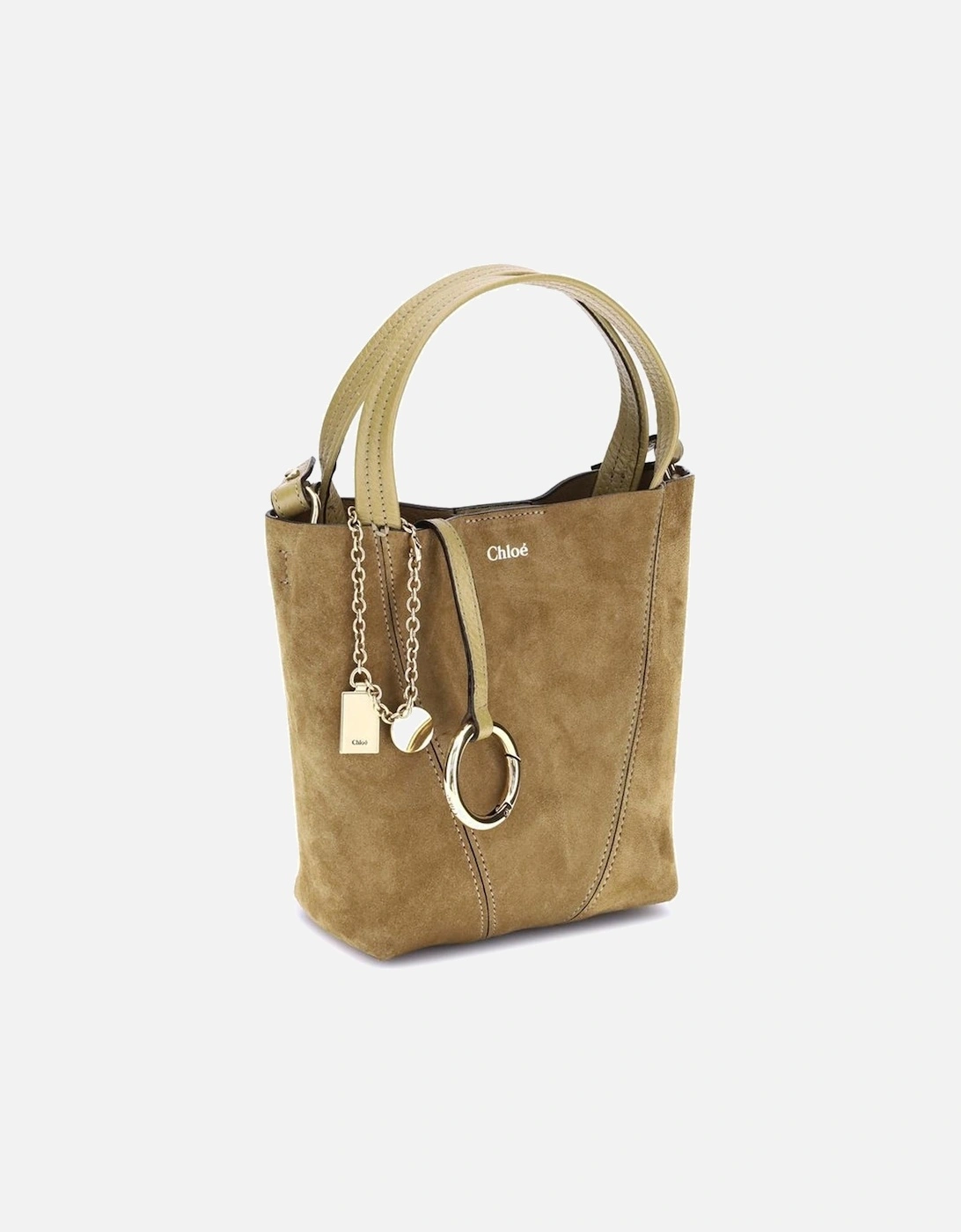 Minimalist Suede Handbag with Pendant Chain Women - Beige