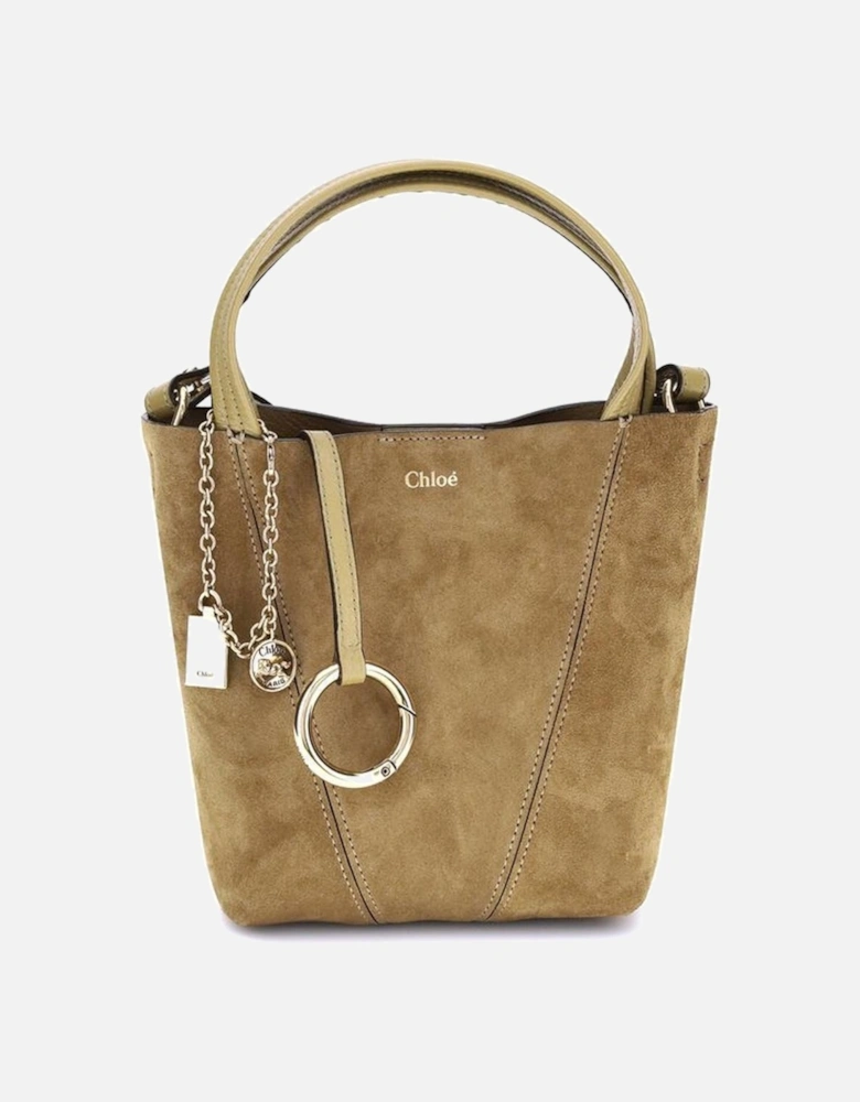 Minimalist Suede Handbag with Pendant Chain Women - Beige