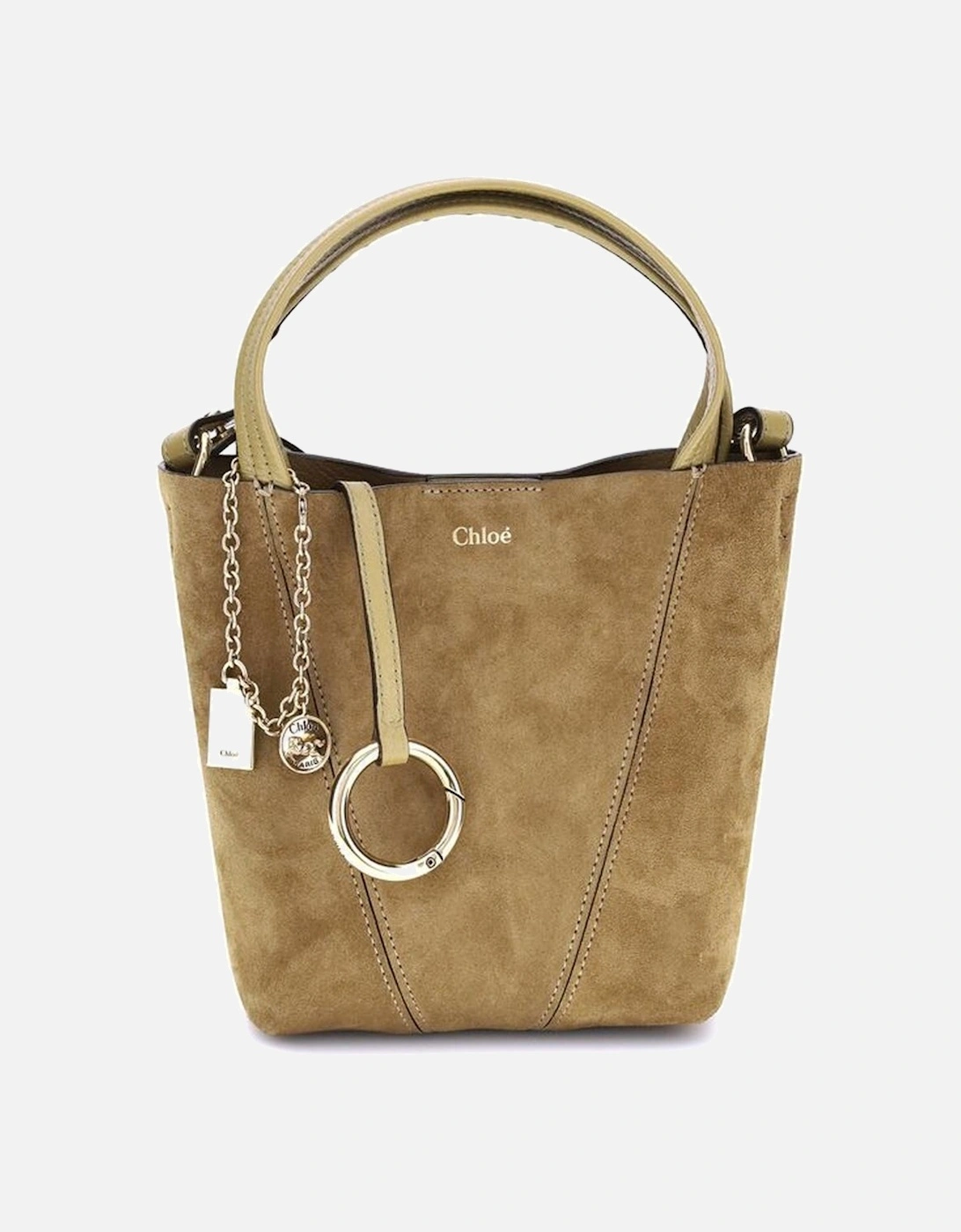 Minimalist Suede Handbag with Pendant Chain Women - Beige, 5 of 4