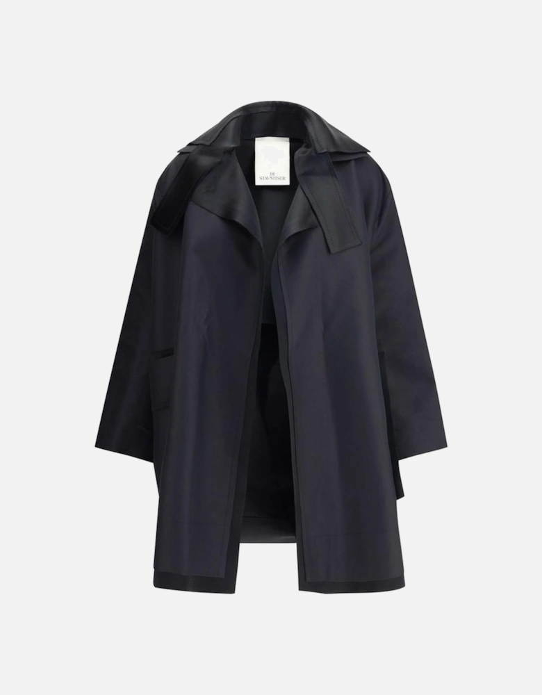 Oversized Jacket with Wide Lapel and Patch Pockets Women - Black