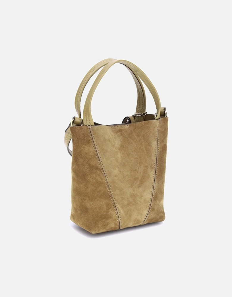 Minimalist Suede Handbag with Pendant Chain Women - Beige
