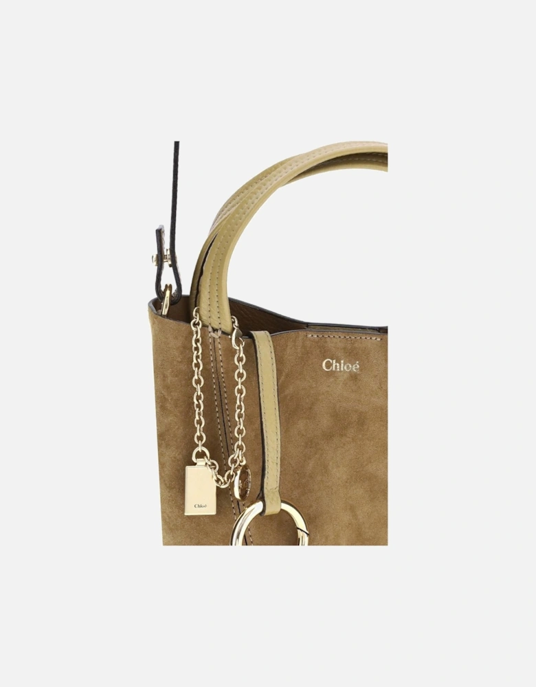 Minimalist Suede Handbag with Pendant Chain Women - Beige
