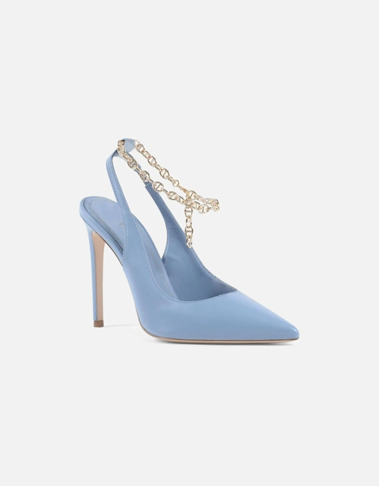 Chain Detail Pointed Toe Slingback Pump Women - Blue