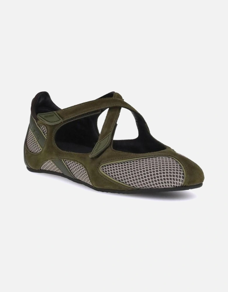 Crisscross Strap Cut-Out Ballerinas Women - Green Shoes