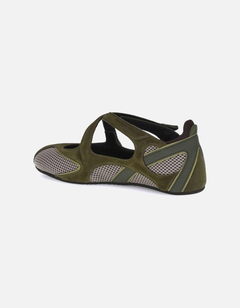 Crisscross Strap Cut-Out Ballerinas Women - Green Shoes