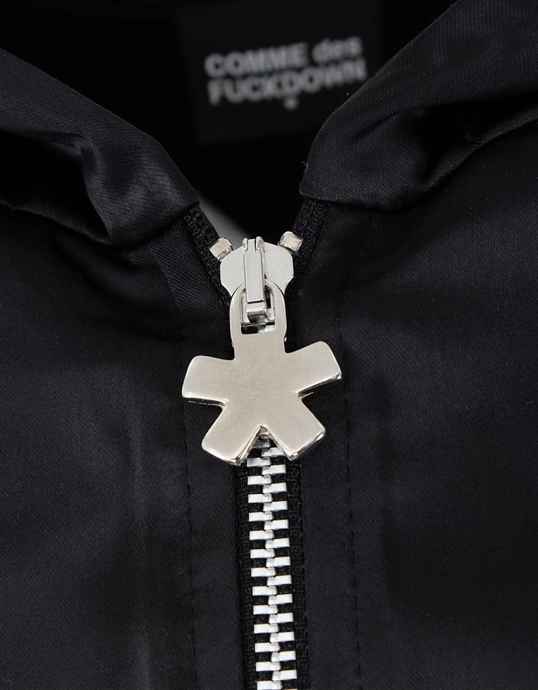 Satin Hooded Jacket with Zipper and Logo Hem Women - Black Sweaters