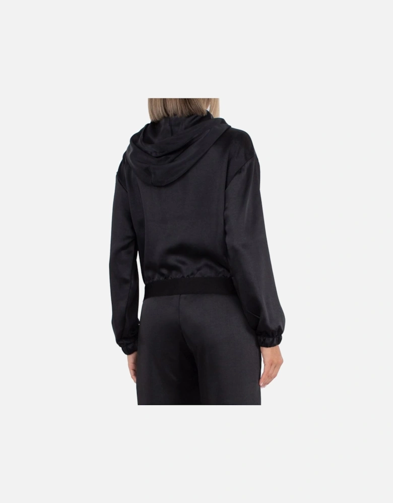 Satin Hooded Jacket with Zipper and Logo Hem Women - Black Sweaters