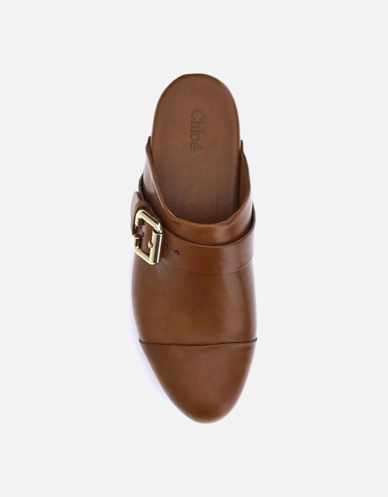 Jeannette Calfskin Mules with Wooden Platform Women - Brown Sandals